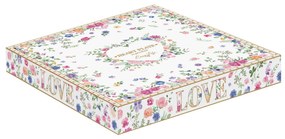 Virág mintás porcelán szív alakú kínáló tálca 20x19 cm díszdobozban Easy Life Mon Amour