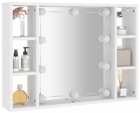 fehér tükrös szekrény LED-ekkel 76 x 15 x 55 cm