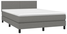 sötétszürke szövet rugós és LED-es ágy matraccal 140x190 cm