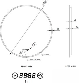 Kerek fürdőszobai LED tükör Ø80cm | Bluetooth hangszóró - Páramentesítő - Óra - Fényerő és színhőmérséklet szabályozás | Welland Alpha