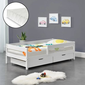 [en.casa] Gyerekágy Borgarnes tároló fiókkal kiesés elleni védelemmel ágyráccsal és matraccal fehér 200 x 90 cm