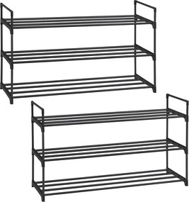 Cipőtartó 3 szintes, 2 darabos készlet, fém cipőtároló, 12–15 pár cipőhöz, fekete