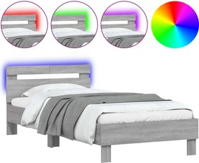 vidaXL szürke sonoma ágykeret fejtámlával és LED-ekkel 100 x 200 cm