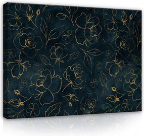 Vászonkép 100x75 Arany minta sötét háttér virágok levelek elegancia luxus stílus