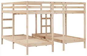 tömör fenyőfa tripla emeletes ágykeret 200x200/80x200 cm