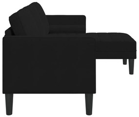 3-fős kanapé chaise longue - L alakú, fekete, 160 cm bársony