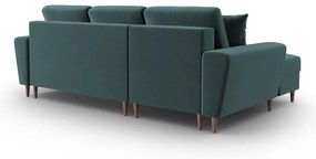 Petróleum színű bársony kinyitható tárolóhelyes sarokkanapé (bal oldali-heverő résszel) Kyoto – Cosmopolitan Design