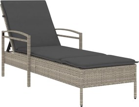 vidaXL világosszürke polyrattan napozóágy párnával 63x200x81 cm