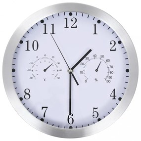 kvarcszerkezetes fehér falióra higrométerrel, hőmérővel, 30 cm