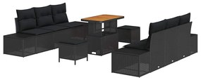 vidaXL Kerti Kanapé Szett párnával 9 pcs Fekete polirattan