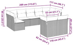 9 részes világosszürke polyrattan kerti ülőgarnitúra párnával