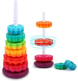 Szivárvány torony montessori játék, 8 színes-forgó kerékkel