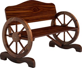 Outsunny Kerti Pad, 2 Személyes Fa Pad háttámlával és karfával, Fa Pad Kerék Design, Időjárásálló Park Pad 240kg Teherbírás, Erkély Pad Erkély Teraszr