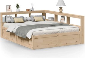 vidaXL tömör fenyőfa könyvespolcos ágy matrac nélkül 140 x 200 cm