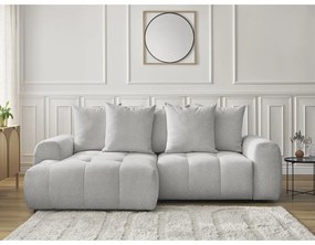 Világosszürke zsenília kinyitható-tárolóhelyes sarokkanapé (bal oldali-heverő résszel) Roxelane – Bobochic Paris