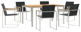 7 Darabos Kerti Étkező Szett Tömör Tíkfából, Kültéri Étkező Asztal 150x90x75 cm Tömör Tíkfából