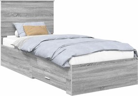 vidaXL Ágykeret fejtámlával fiókkal Szürke Sonoma 90 x 200 cm Faanyag