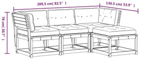 4 részes fehér tömör fenyőfa kerti ülőgarnitúra párnákkal