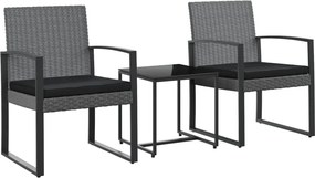 vidaXL 3 részes sötétszürke polyrattan kerti étkezőgarnitúra párnákkal