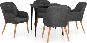 vidaXL 5 részes fekete kerti étkezőgarnitúra párnákkal