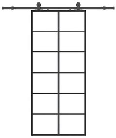 Fekete ESG üveg tolóajtó fémszerelvény-szettel 90x205 cm