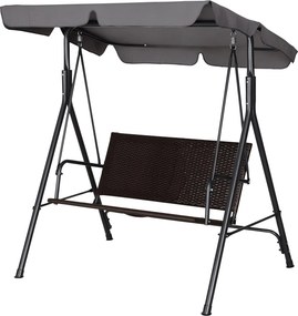 Outsunny Hollywood hinta 2 személyes kertihinta állítható napernyő Acél váz Rattan 140 x 110 x 151 cm | Aosom