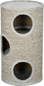 PawHut Karcoló Henger 70 cm Magas Ø 38 cm Háromszintes Macska Henger Plüss Peremmel, Macska Barlang, Karcoló Oszlop Kisebb Macskák Számára, Szürke | A