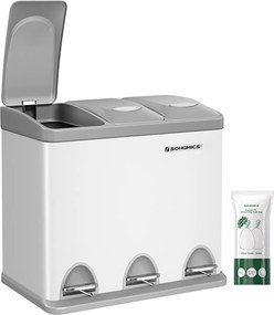 3 rekeszes szelektív hulladékgyűjtő kosár acél fehér-szürke