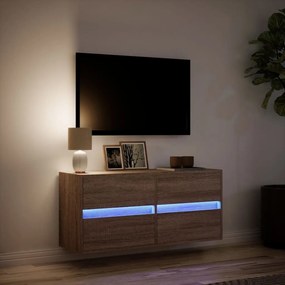 barna tölgyszínű fali TV-szekrény LED-del 100x31x45 cm