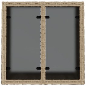 bézs polyrattan üveglapos kerti asztal 55 x 55 x 37 cm