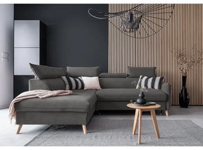 Sötétszürke bársony kinyitható sarokkanapé (bal oldali) Sweet Harmony – Miuform