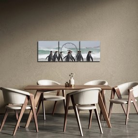 Pingvinek képe az óceán mellett (órával) (90x30 cm)