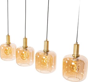 Okos függőlámpa fekete, sárgaréz és borostyánszínű üveggel, 4 izzós, 4 Wifi G95-tel - Zuzanna