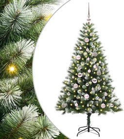vidaXL Műanyag csuklós karácsonyfa bolyhos hóval Zöld és fehér 150 cm