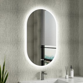 Erga Demi, ovális LED tükör 60x100cm, 3 színű fény, első világítás, páramentes fűtőbetét, ERG-V01-Demi-6010-CL