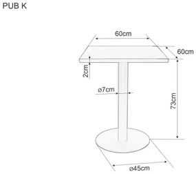 Pub K négyzet bárasztal fekete 60 cm