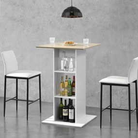 [en.casa] Bárasztal 70 x 70 x 110 cm, melaminborítású forgácslap,fehér/tölgyfa hatású, 3 polccal
