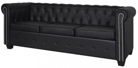 2 személyes és 3 személyes fekete műbőr Chesterfield kanapé