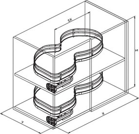 Konyhai fémrács, sarokszekrénybe, balos, Nuvola vesetál, króm-fehér,  800mm, 400mm ajtó szélesség, Sige Infinity Plus 371