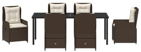 7 Darabos Kerti Étkezőszett Barna Poli Rattan, Kerti Asztal Fekete 200x80x73 cm Edzett Üveggel