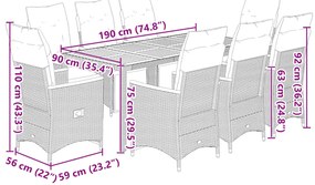 vidaXL 9 részes fekete polyrattan kerti bisztrógarnitúra párnákkal