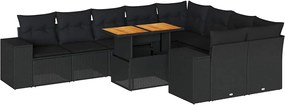 vidaXL 10 részes fekete polyrattan akácfa kerti ülőgarnitúra párnákkal
