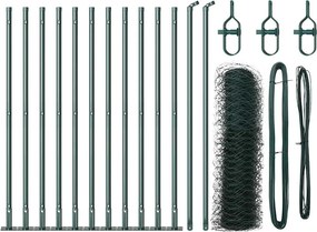 vidaXL Kerítésoszlop Zöld 25 x 0,4 m (50 mm háló) Acél és PVC