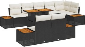 vidaXL Kert étkező szett párnával 9 pcs Fekete és bézs