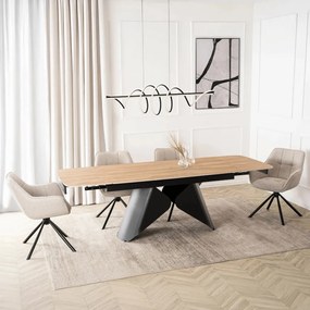 Bővíthető Kerámia Étkezőasztal Tölgy/Fekete Színben. VERONA 160–240 cm