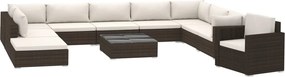 vidaXL 11 részes barna polyrattan kerti bútorszett párnákkal