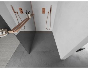 Mexen Kioto+, Walk-In zuhanyparaván polccal és akasztóval 80 x 200 cm, 8 mm tükörmintás üveg, réz matt profil, 800-080-121-65-50