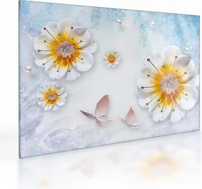 Kép - Kompozíció virágokkal és pillangókkal (üvegen) (70x50 cm)
