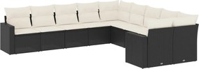 vidaXL 10 részes fekete polyrattan kerti ülőgarnitúra párnákkal