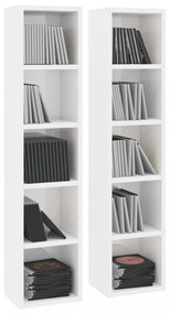 2 db magasfényű fehér forgácslap CD-szekrény 21 x 16 x 93,5 cm
